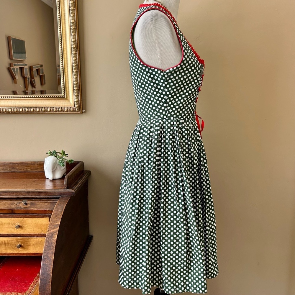 Green Polka Dot Dirndl Dress Bavarian Corset Lace-Up Size 36 - Picture 6 of 10